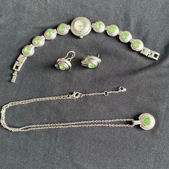 Vintage set of three items. Silver/emerald - Picture 1 of 2